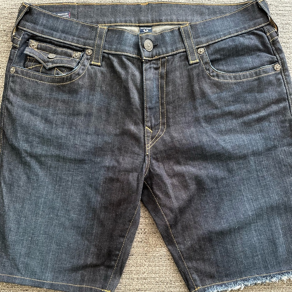 True Religion,Relaxed Straight Denim Jean Shorts, Size 36
